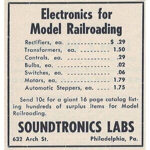 Soundtronics Labs u Vintage Print Ad Original 1954 u Philadelphia PA Model Railr